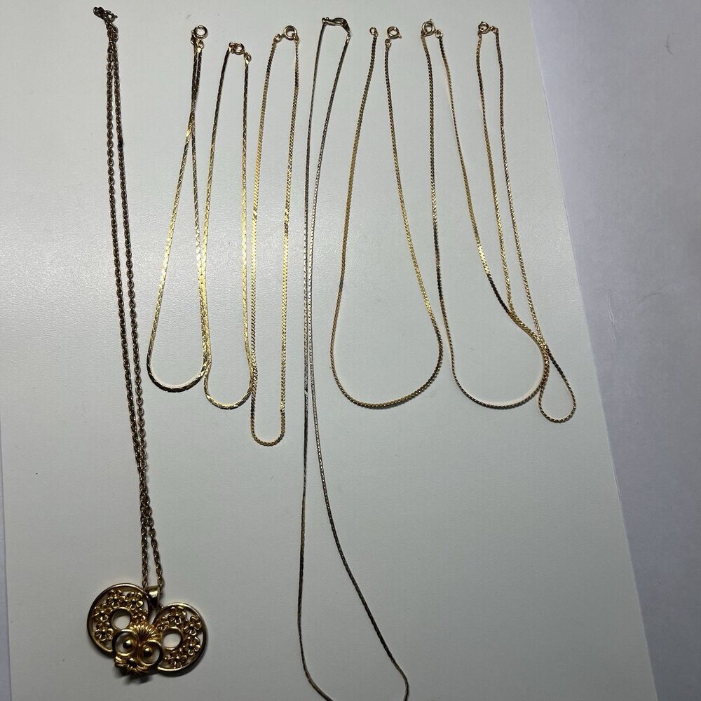 Vintage Gold Tone Chain Necklace Lot Large Owl Pendant Craft Repair Jewelry Read